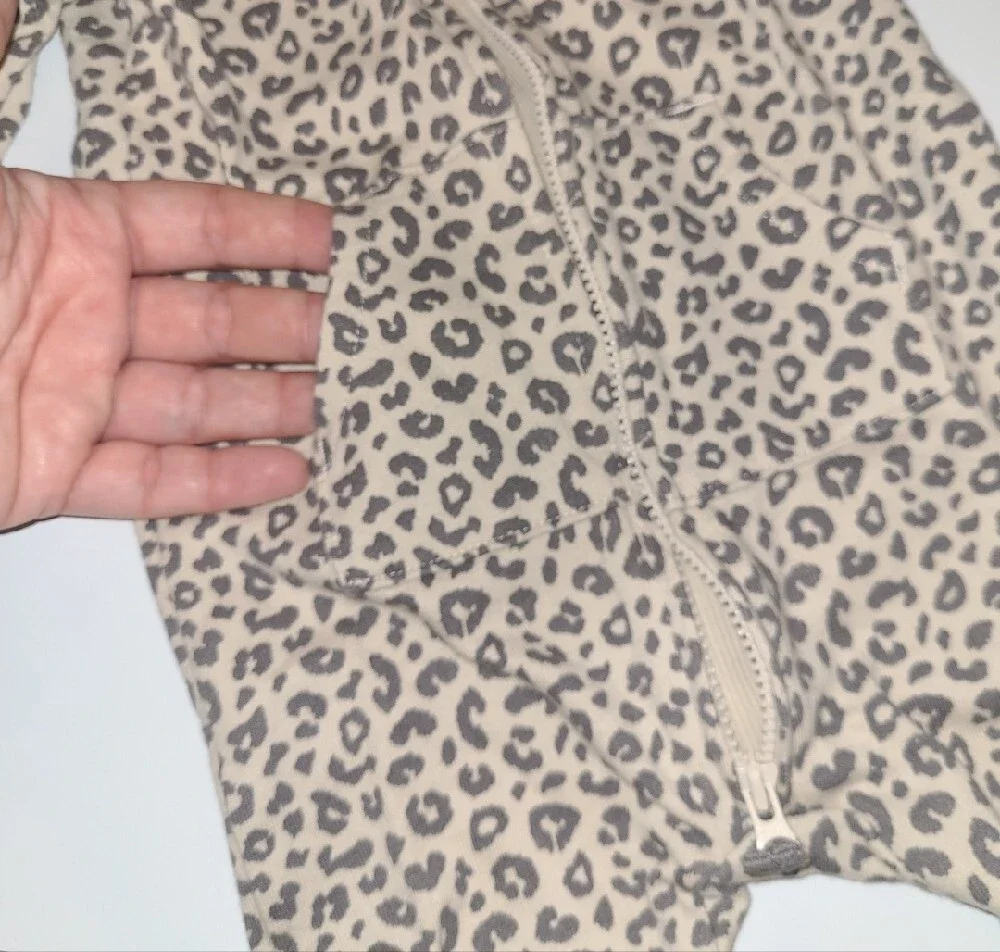 Carters Beige Leopard Print Hooded Baby One-Piece With Ears Size 6 Months.